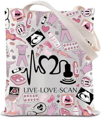 ZJXHPO Sonographer Tote Bag Radiologist Appreciation Gift Live Love Scan Reusable Grocery Shopping Bag Ultrasound Tech Gift