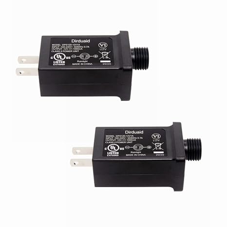 Dirduaid 12V 1A LED Power Supply, 12W Class 2 Power Supply, Low Voltage Power Adapter LED Transformer Replacement for Christmas Light, String Light, Inflatable Decorations (12V 1A 2Packs)