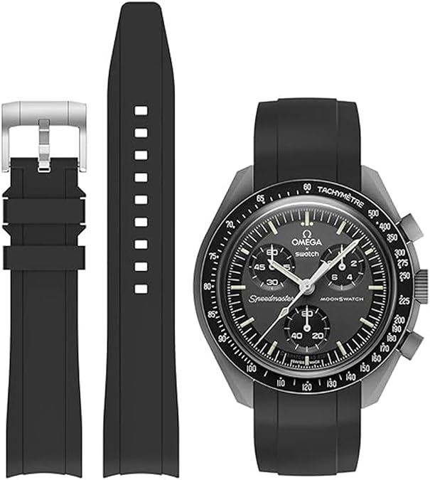 WatchBands 20mm for Moonswatch Watch,Curved No Gap Silicone Strap,Compatible with Omega X Swatch Moonswatch Speedmaster Watch,Swatch Omega Moonswatch Speedmaster Watch Replacement Strap for Women Men