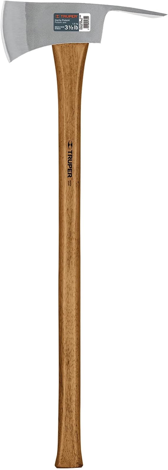 Truper Pulaski Axe, 3.5 lb Forged Steel Head, 35-Inch American Hickory Wood Handle, Dual-Purpose Grub Hoe and Chopping Blade, Heavy-Duty Forestry & Firefighting Tool (Model PU-3-1/2M / 14966)