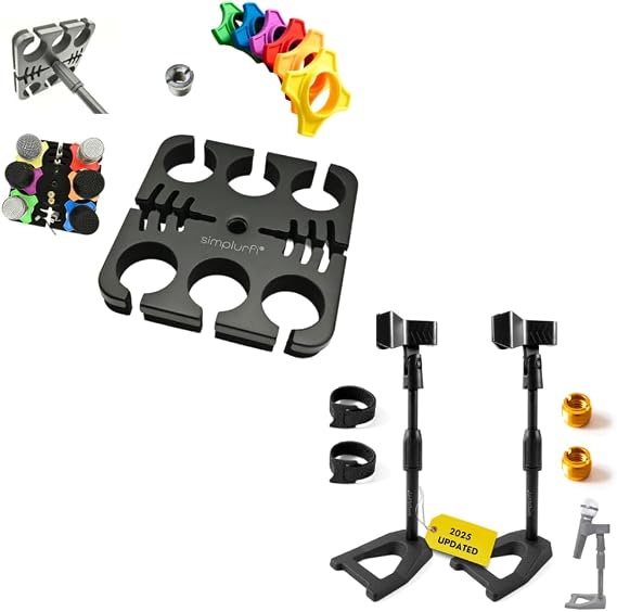 Multi Mic Holder Cable Hanger holds up to 6 mics with 2PK Desktop Mic Stand