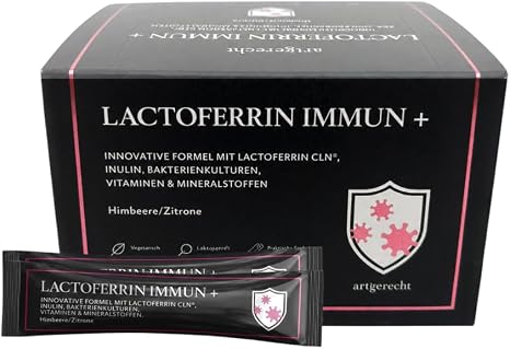 Lactoferrin Immun+ – 30 Sticks mit Lactoferrin CLN® Inulin patentierten Bakterienstämmen & Vitamin C A Zink Selen Himbeer-Zitrone Laktosefrei glutenfrei