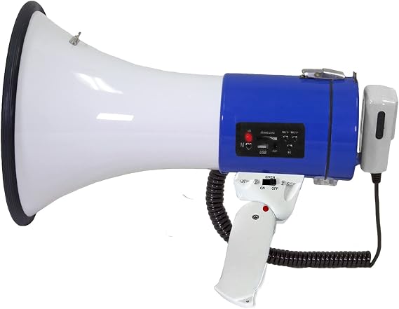 Technical Pro Portable Lightweight 75-Watt Megaphone Bullhorn w Siren, Detachable Microphone & Strap - Professional Outdoor Voice for Police & Cheer Leading