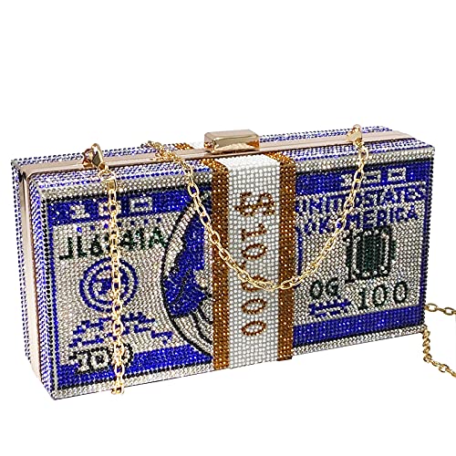 Womens Money Clutch Purse Rhinestone Bling Glitter Evening Handbag Dollar Crossbody Shoulder Bag