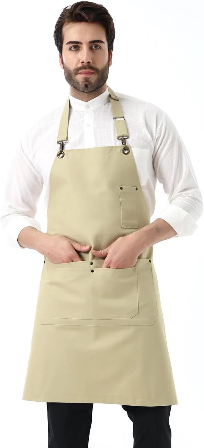 Barista Boyundan Askılı Önlük Çift Cepli - Bej