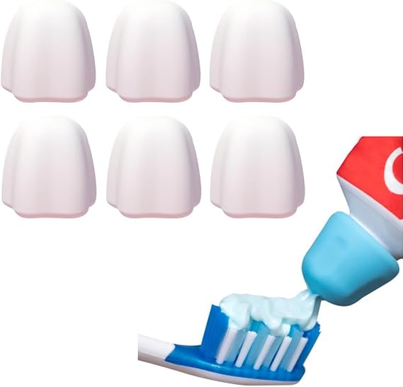 Self Closing Toothpaste Caps,Mess-Free Toothpaste Lids,6 Pcs Toothpaste Squeezers Cap No Waste,Toothpaste Cap Dispenser,Reusable Toothpaste Squeezer Dispenser for Kids and Adults (White 6pcs)