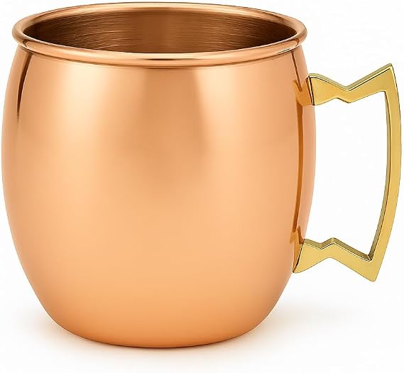 Modern Home Handmade 16oz Solid Copper Mule Mug Barrel Shaped Mug with Brass Handle & Smooth Texture Traditional Barrel-Shaped Mug (Single)