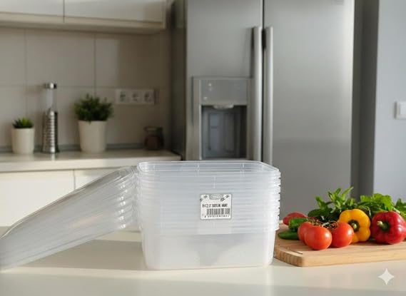 8'Li 2Litre Difriz Buzluk Kapları Şeffaf Kapaklı