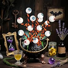 12 PCS Wool Halloween Eyeball Picks, Simulated Red and Blue Eyeball Design,Can be Bent, Halloween Floral Picks Suitable for Party Decorations and Floral Ornaments (Black and Orange)