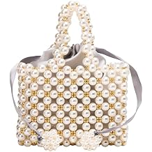 White beaded pearl bucket tote bag ,Beaded Handbag , White Pearl Decoration Evening Bags with Detachable Chain Inner Bag Medium tube clutch purse for evening bags for brides, weddings, parties