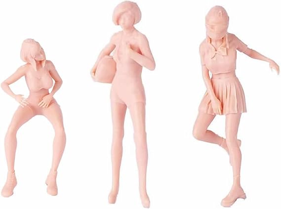 (3 Pcs 1/43 Figure Sexy Female car Miniature Model Stylish Female Driver Need to Be Colored By Yourself