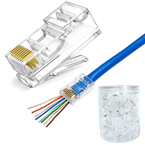 Solsop RJ45 Connectors, 100 Pack Cat6 RJ45 Pass Through Connector Ends, Cat5eCat6 Connectors for 24-26AWG, Unshielded Network Cable Connectors