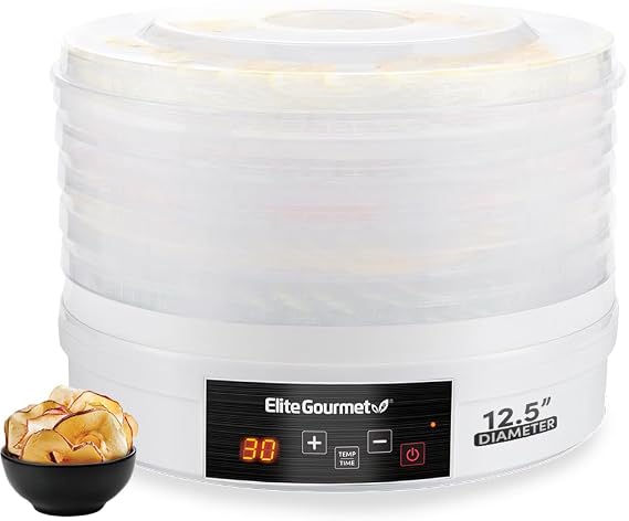 Elite Gourmet Digital Food Dehydrator, 5x12.5" Trays, 48-Hr Timer