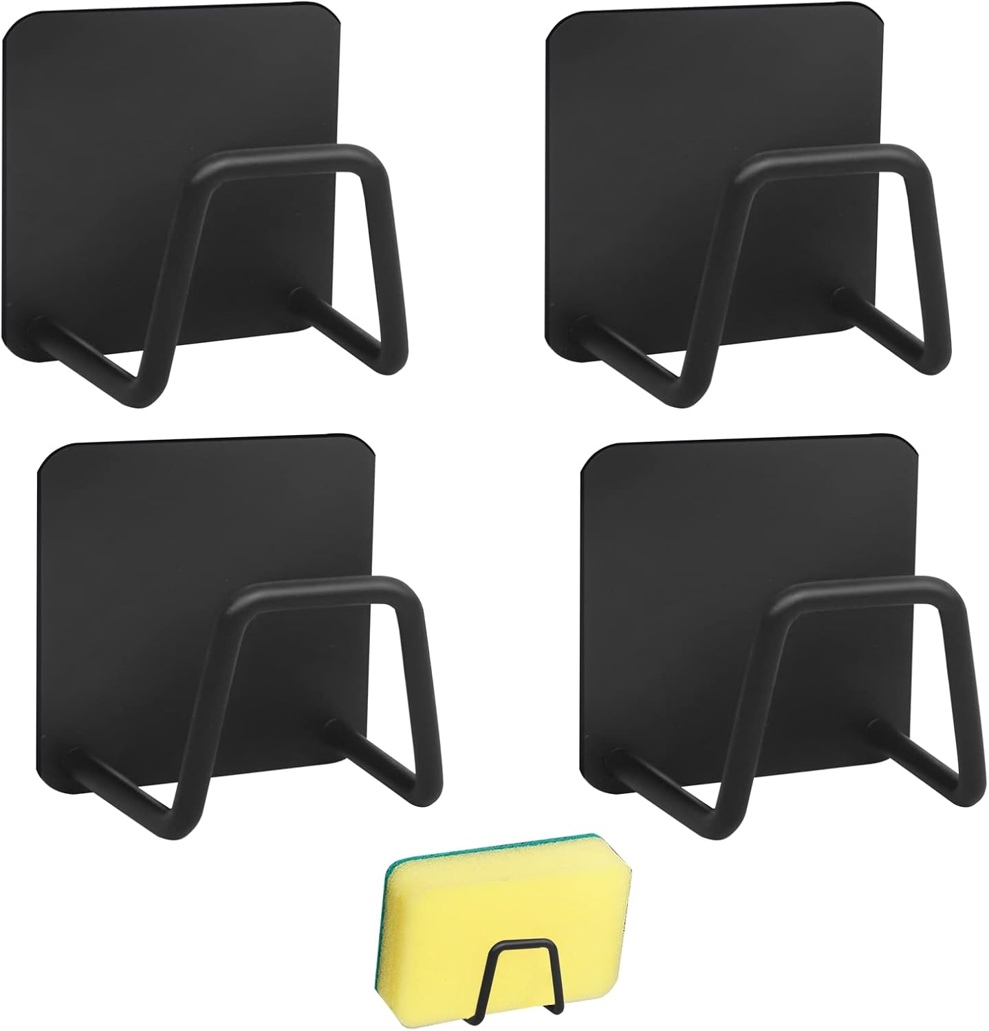 Minicoco 4PCS Sponge Holder, Stainless Steel Dish Sponge Holder, Rustproof Sink Caddy Sponge Rack for Kitchen Sink, Matte Black