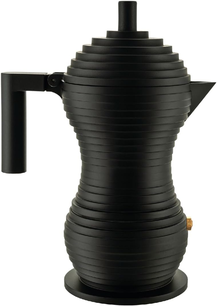 Alessi Pulcina MDL02  3 BB - Design Espresso Coffee Maker, in Cast Aluminum with Handle and Knob in PA, 3 Cups, Black