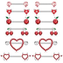 14G Nipple Rings for Women 316L Stainless Steel Heart,Butterfly,Moon,Devil,Flower Nipple Barbell CZ Nipple Rings Set Nipplerings Piercing Jewelry