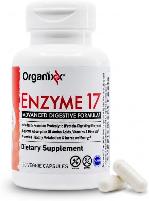 Organixx Enzyme 17 Digestive Enzymes, Gut Health, 120 Caps