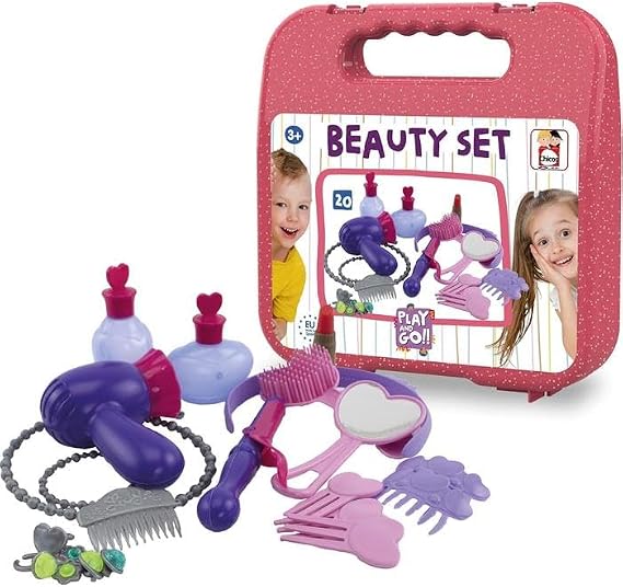 Chicos 20 Piece Play-and-Go Beauty Set - Includes Hair Brush, Mirror, Combs, Necklace,#39;Blow Dryer', Perfume Bottles, and More