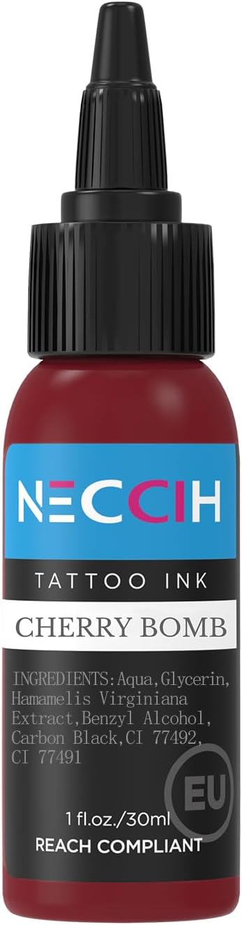 Cherry Bomb Tattoo Pigment – 30ml/1oz Professional Tattoo Inks, Easy & Fast Coloring, Rich Vibrant Colors with Long-Lasting Fade-Resistant Ink Permanent Makeup Supplies for Artists