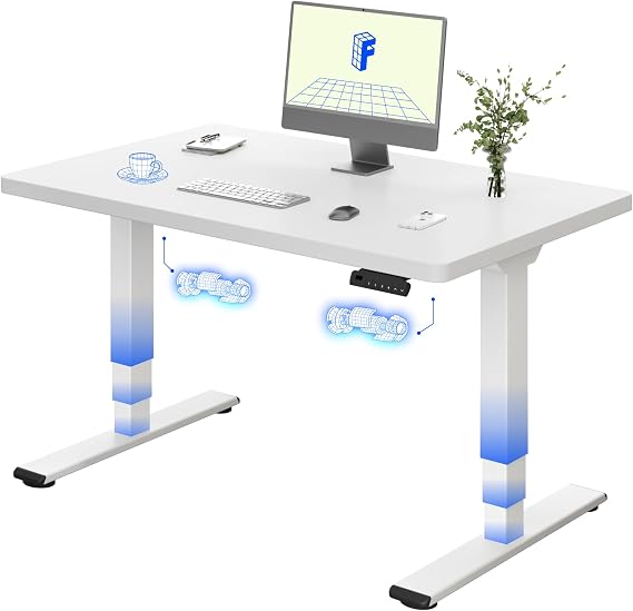 FLEXISPOT E5 Electric Standing Desk 2 Motors 3 Stage 120 * 60CM One Piece Desktop Height Adjustable Desk with Memory Smart Panel, Anti-collision System, White