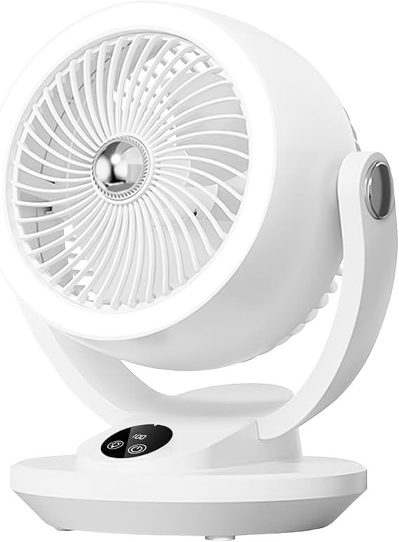 SEASAND Desk Fan, Air Circulator Fans, 5 Speeds Desk Fan 2000mAh Rechargeable Battery with Night Light & USB Rechargeable, 180 Adjustable Tilt Table Fan for Home, Office, Bedroom, White