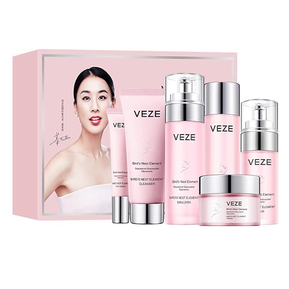 VENZEN Bird's Nest Element Beautecret Seaucysket Anti-Aging Facial Eye Cream Moisturizing Cleanser Rejuvenation Milk Esssence Smoothing Face Skin Care Gift Box 5Pcs Set