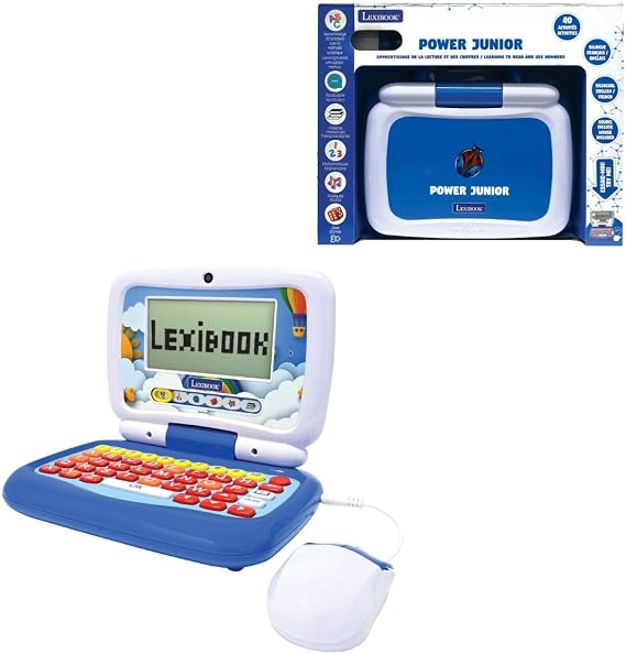 LEXIBOOK, Power Junior Educational Laptop for kids, JC398i1 | English/French, 40 Activities, Syllabic and Playful Method, 3 Animated Stories, Realistic Keyboard and Mouse