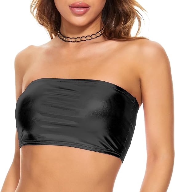 Women's Metallic Crop Top Shiny Strapless Tube Bra for Dancing, Raves, Festivals, Costumes