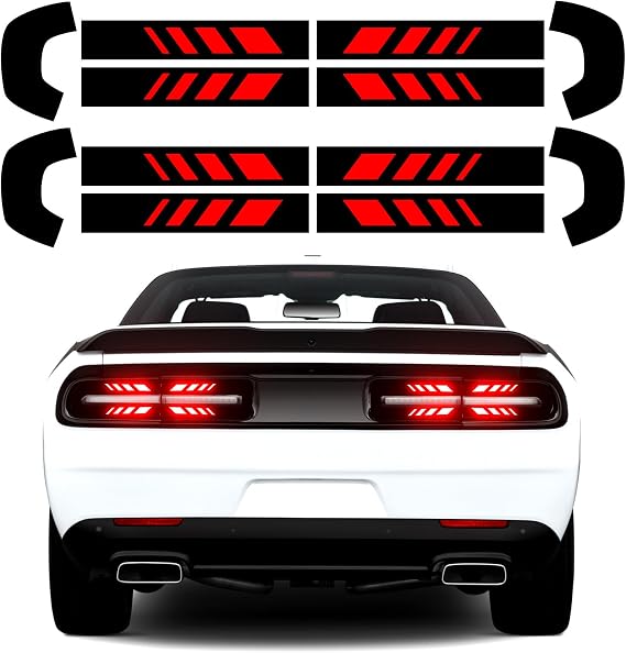 Gloss Black Tail Light Race Track Bat Vinyl Overlay Decal Cover Tint Kit Film Precut Compatible with Dodge Challenger 2015-2022 Exterior Accessories (Arrange Squares Style)