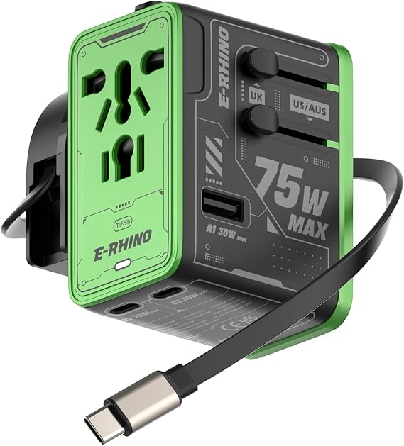 MFish 75W 5-Port Universal Travel Adapter, All-in-One Charging for Travel