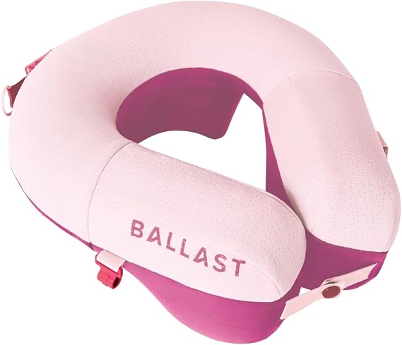 Ballast Pro Beach & Travel Pillow Inflatable Neck Pillow for Airplanes, Beach & Pool, Compact and Water-Resistant (Flamingo Pink)