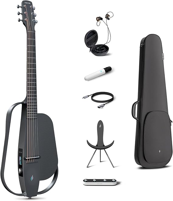 Enya NEXG 2 Deluxe Carbon Fiber Smart Acoustic-Electric Guitar, Black | 50W Wireless Speaker, Color Touchscreen, 20 Presets, Looper, Drum Machine, Acoustic Profiling, Deluxe Accessory Bundle