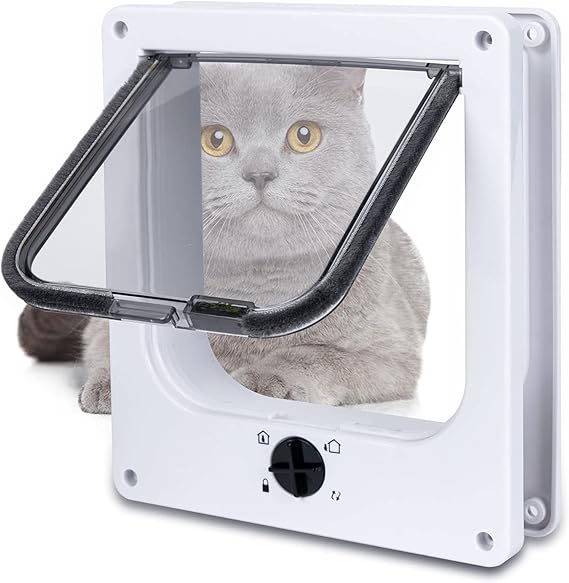 EGETOTA Kedi Kapıları Flap Orta Boy (Dış Boyut 22,1 cm x 19,05 cm), İç Dış Kapılar için 4 Yollu Kilitli Manyetik Evcil Hayvan Kapısı, Kediler Köpek Kedicikleri ve Yavru Kedi için Hava Koşullarına