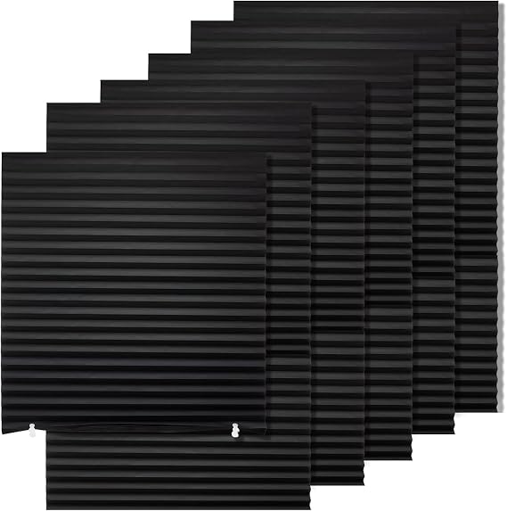 MYshade 6 Pack Temporary Blackout Paper Shades for Windows,Paper Pleated Blinds with Adhesive,No Tools No Drilling Free Cut Size Temporary Room Darkening Shades(Black, 24" W x 72" H)