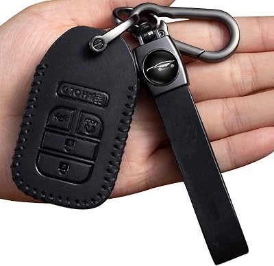 Nuoanuo Leather car key fob cover compatible with BMW 1 3 4 5 6 7 series X3 X4 M5 M6 GT3 GT5 remote control A black