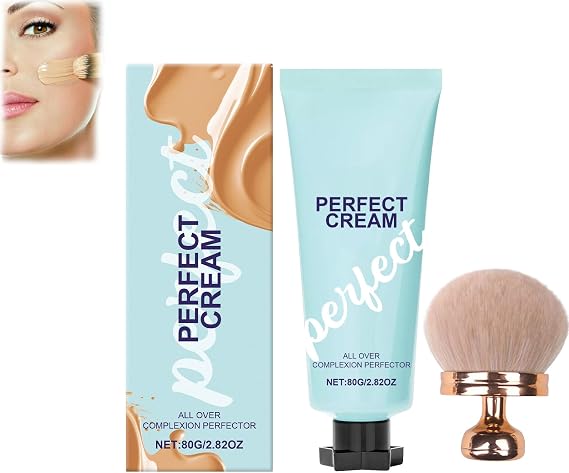 All-Over Complexion Perfector - Cream, Concealing Foundation Perfecting Cream, Moisturizer, Concealer & Coverage, Lightweight and Waterproof Corrector Foundation (1PC+Brush, 80g)
