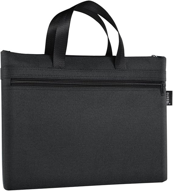 EQLEF A4 Document Bag with Handle, Brifecase Case Zipper Pouch with 2 Pockets Waterproof Oxford Document Storage Bag Meeting Office File Bag School Stationary File Organizer for Men and Women (Black)