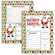 Secret Santa Christmas Gift Idea Fill-In Cards 10 Pack 5x7 Double Sided Holiday Game Cards for Gift Exchange Parties, Secret Santa Wishlist, Fun Festive Design, Made in USA by Amanda Creation