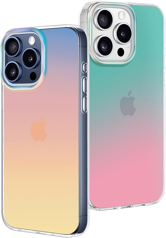 CAPRARO Compatible with Phone 15 Pro Case,Fluorescent Iridescent Translucent Matte Case,2X Screen Protector + 2X Camera Protector,TPU Shockproof Slim 15 Pro Phone Case