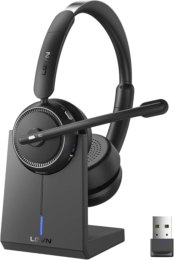 Wireless Headset with Mic for Work, Bluetooth Headset with Microphone AI Noise Cancelling & Mute Button, Wireless Headphones with Mic for Work/Home/Office/Call Center/PC/Laptop/Computer/Teams/Zoom