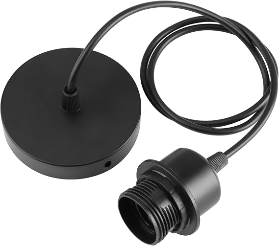 Ceiling Pendant Light Fitting,E27 Screw Lamp Holder with 100cm Braided Flex Adjustable Cable and Lock Ring for Shade Industrial Style Black Metal Modern Ceiling Rose for Kitchen Dining Room 1 Pack [Energy Class A+++]
