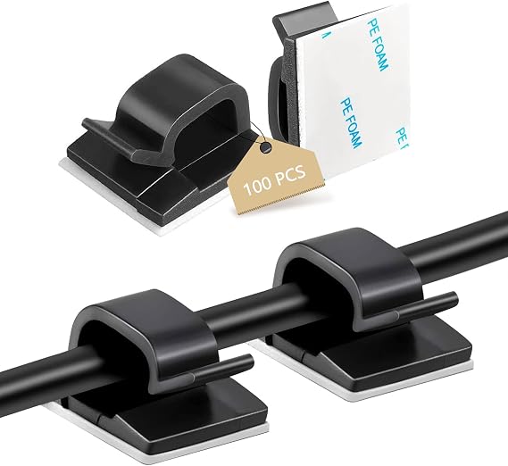 Abnii 100PCS Adhesive Cable Clips, Cord Wire Organizer, Black, Small