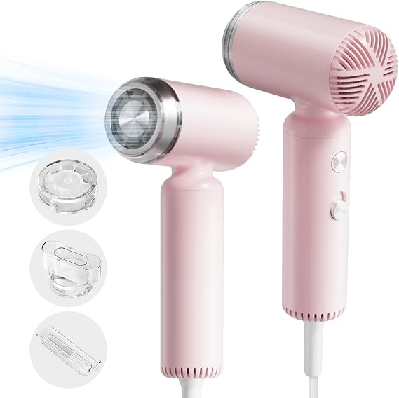 Hair Dryer, [Super Mini] Ionic High-Speed Blow Dryer 110V Travel 200 Million Negative Ions, 110,000RPM Brushless Motor for Home Salon Fast Drying Portable Lightweight, Pink