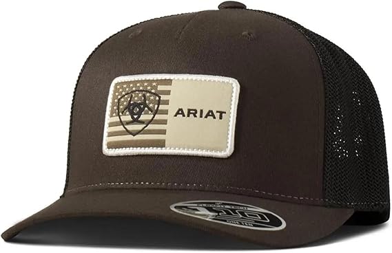 ARIAT Men's Brown Flexfit 110 Trucker Cap with American Flag Patch