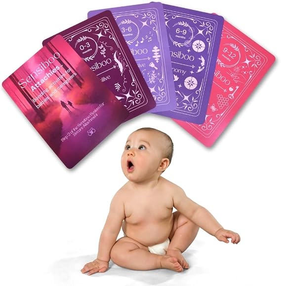 AttachiesTM Activity Cards for Babies 0-12 Months - Social Emotional Development, Bonding & Sensory Stimulation, Safe & Durable, Portable for Interactive Play