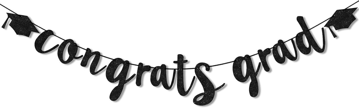 2025 Graduation Banners Party Decorations, Congrats Grad Black Glitter Graduation Banners Garland for Congrats Class of 2025 Supplies Congratulation College High School Grad Party Favors