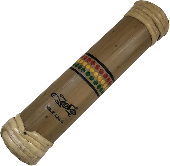 8" Bamboo Rainstick - Painted Rasta Gecko Design, Small Size Rain Maker Instrument by World Percussion USA