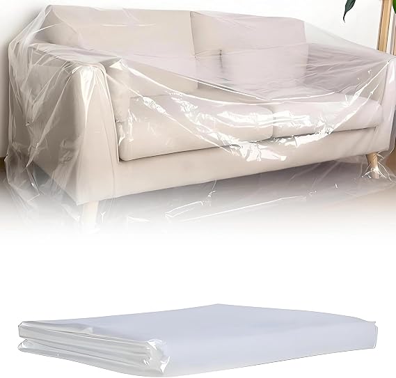 2mx3m Plastic Sofa Cover, Corner Sofa Cover, Heavy Duty Waterproof Sofas Protection Covers, Sofas Protectors from Pets, for Furniture Bed Couch Moving Storage