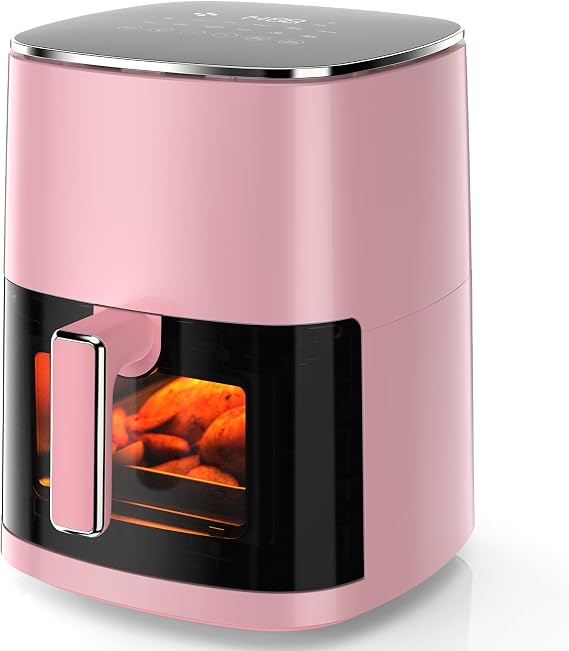 Sweetcrispy Air Fryer 6 Quarts with Window, 12-in-1 Square Airfryer Oven for Family, 400F Rapid Air Crispy Technology, Roast Bake Dehydrate, Nonstick & Easy-Clean Basket