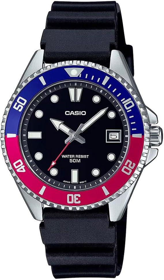 Casio MDV10-1A2V Uni Dive Inspired 38mm Rubber Band Black Dial Sport Watch, Black, Casual Sport